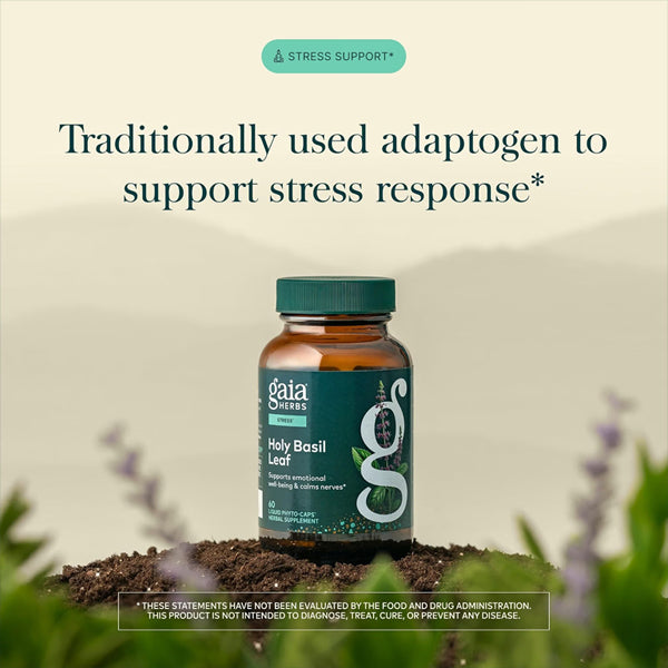 Gaia Herbs Holy Basil Leaf for Stress Support 60 Vegan Capsules Gaia Herbs