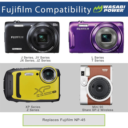 Wasabi Power Battery (2-Pack) and Charger for Fujifilm NP-45, NP-45A, NP-45B, NP-45S and Select Fuji FinePix Camera Models