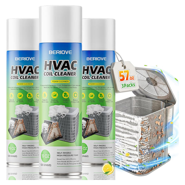 3 Pack - BERIOVE Foaming AC Coil Cleaner Professional High-Efficiency Formula 19oz BERIOVE