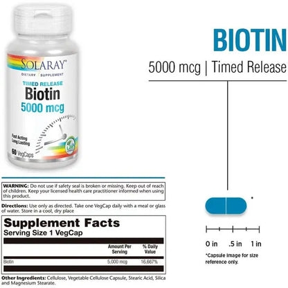2 Pack - Solaray Timed-Release Biotin 5000 mcg 60 VegCaps Solaray