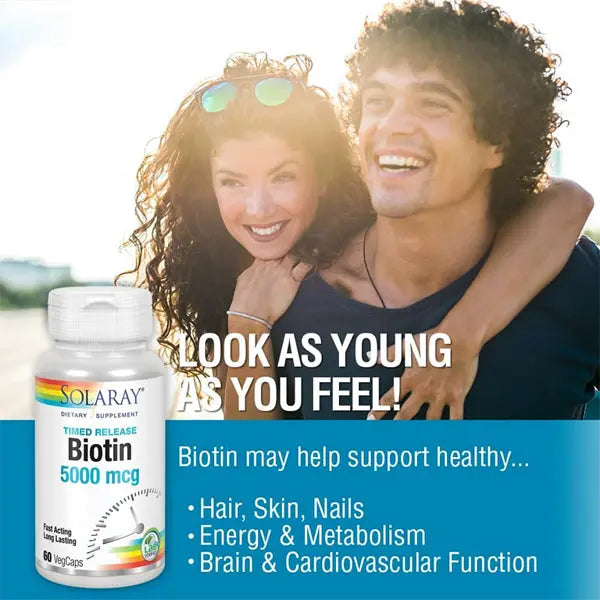 2 Pack - Solaray Timed-Release Biotin 5000 mcg 60 VegCaps Solaray