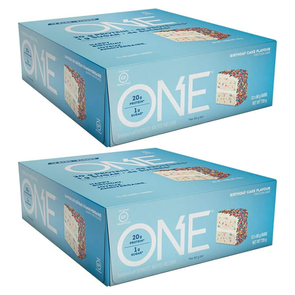2 Boxes - ONE Gluten Free Protein Bars Birthday Cake Flavor 12 Count Each