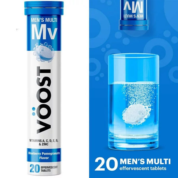 4 Pack - Voost Men's Multivitamin Effervescent Drink Tablet Blueberry Pomegranate 20 Ct Each