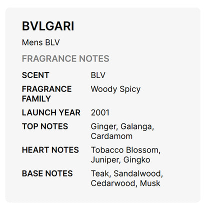 Bvlgari BLV Pour Homme Eau De Toilette Spray for Men 3.4oz
