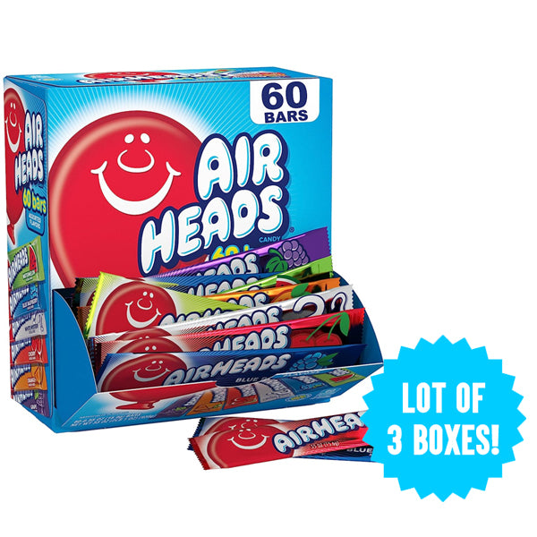 3 Boxes - Airheads Chewy Full Size Fruit Taffy Variety Bulk Box 60 Count Per Box