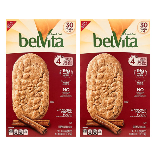 2 Pack - Belvita Brown Sugar Biscuits, Cinnamon 1.76 oz 30 Count Each