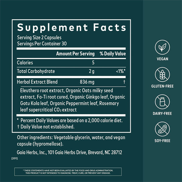 Gaia Herbs Mental Alertness Brain Support Supplement 60 Vegan Capsules Gaia Herbs