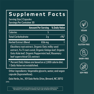 Gaia Herbs Mental Alertness Brain Support Supplement 60 Vegan Capsules Gaia Herbs
