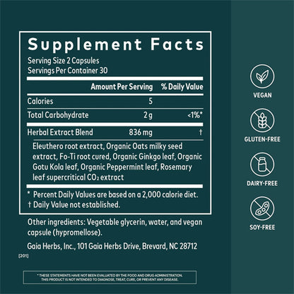 Gaia Herbs Mental Alertness Brain Support Supplement 60 Vegan Capsules Gaia Herbs