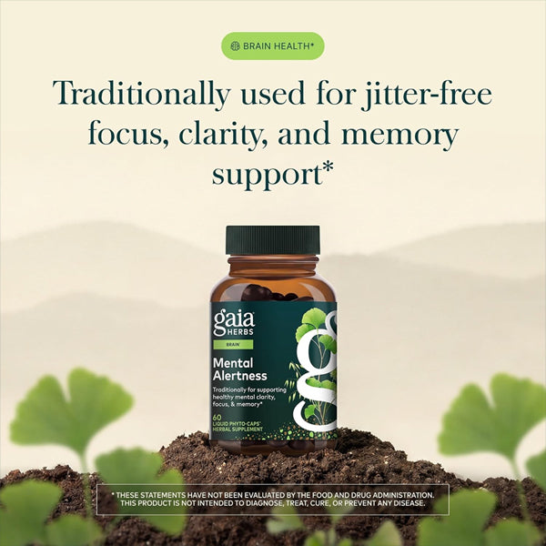 Gaia Herbs Mental Alertness Brain Support Supplement 60 Vegan Capsules Gaia Herbs