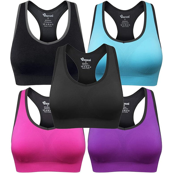 Baomosi Women's Seamless Racerback Sports Bra High Impact Support 5 Count XXL Size