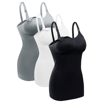 3 Pack - BRLIDO Womens Nursing Tank Tops Built in Bra for Breastfeeding Large