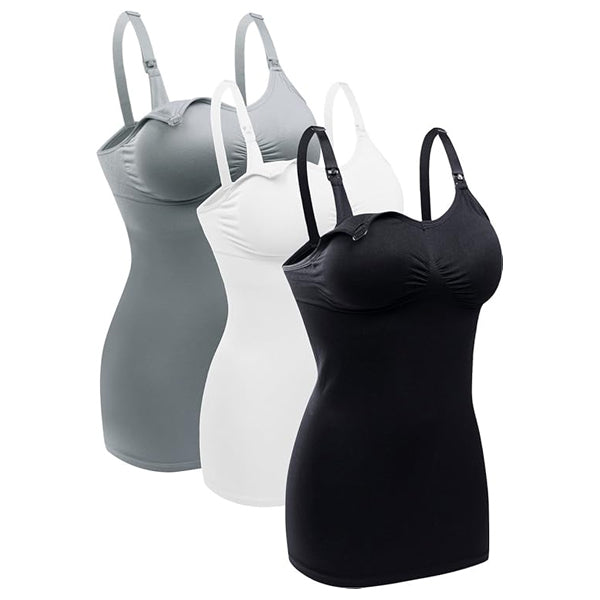 3 Pack - BRLIDO Womens Nursing Tank Tops Built in Bra for Breastfeeding Medium