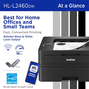 Brother HL-L2460DW Wireless Compact Monochrome Laser Printer with Duplex Brother