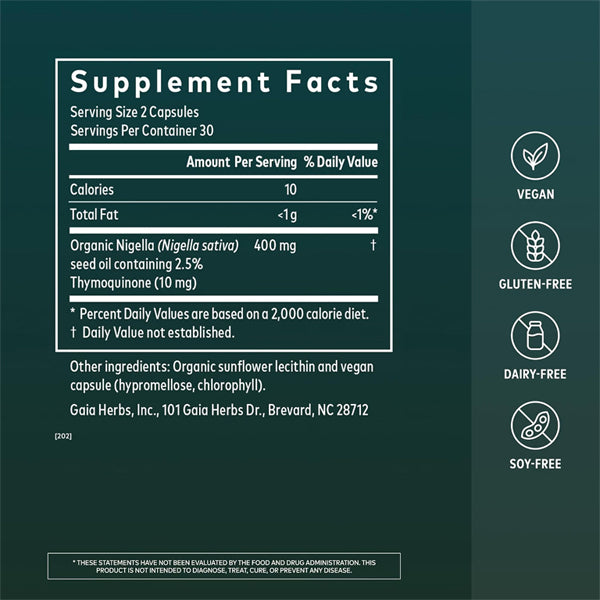 Gaia Herbs Black Seed Oil Lung Health Supplement 60 Vegan Capsules Gaia Herbs