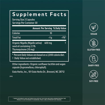 Gaia Herbs Black Seed Oil Lung Health Supplement 60 Vegan Capsules Gaia Herbs