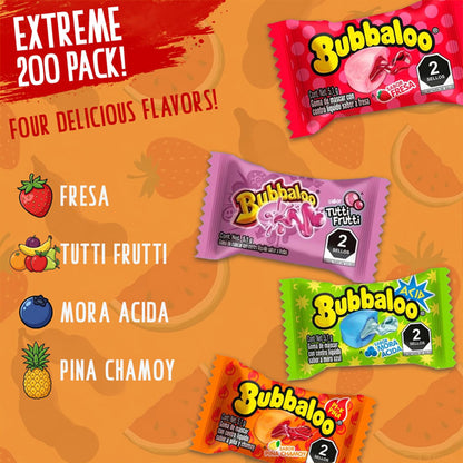 Bubbaloo Bubble Gum Mexican Chewing Gum Assortment 200 Count Variety Bulk Pack