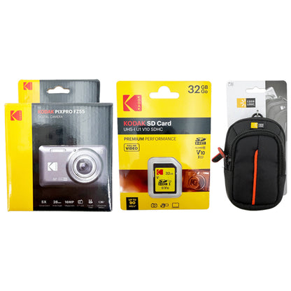 KODAK PIXPRO FZ55-BL 16MP Blue Digital Camera 32GB SD Card & Case Logic Bundle