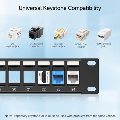 Cable Matters 1U 24 Port Cat 6 Keystone Patch Panel with Cable Management Cable Matters