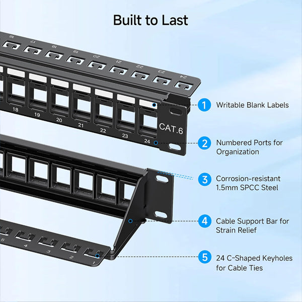 Cable Matters 1U 24 Port Cat 6 Keystone Patch Panel with Cable Management Cable Matters