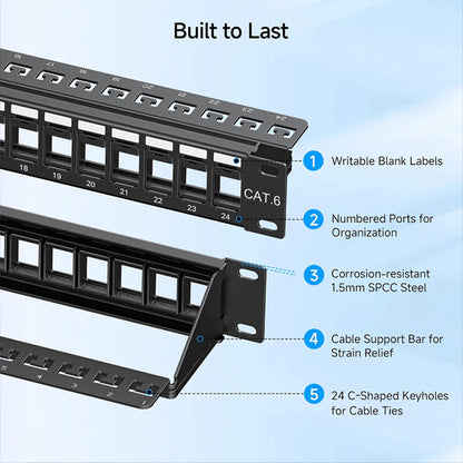 Cable Matters 1U 24 Port Cat 6 Keystone Patch Panel with Cable Management Cable Matters