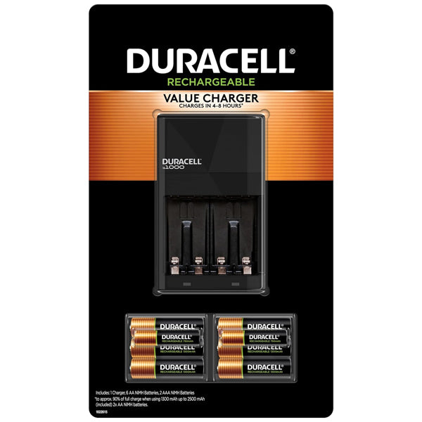 Duracell Ion Speed 1000 Charger for Rechargeable AA and AAA Batteries with 6 AA and 2 AAA