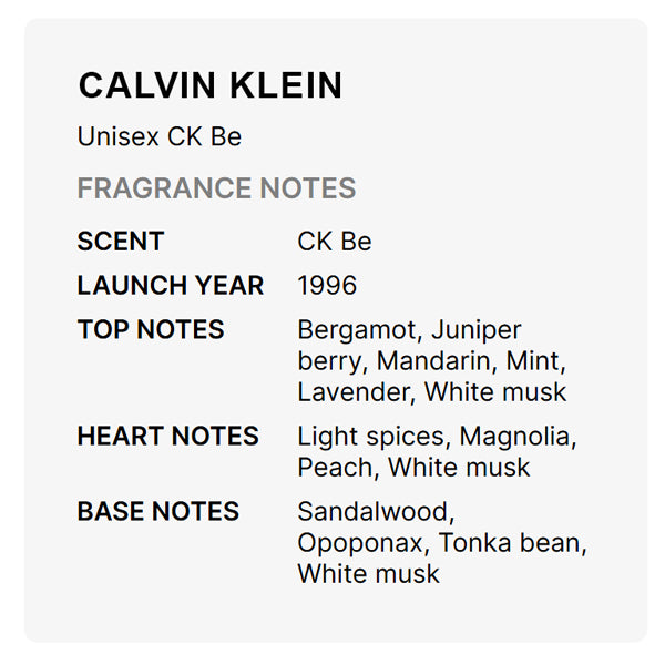Calvin Klein CK Be Eau de Toilette Unisex Fragrance 3.3oz