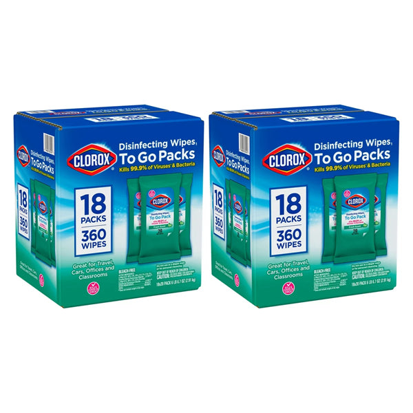 2 Pack - Clorox Disinfecting On The Go Travel Wipes Fresh Scent 360 Wipes Per Box