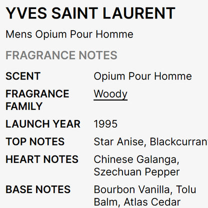 Opium Pour Homme by Yves Saint Laurent for Men 3.3oz