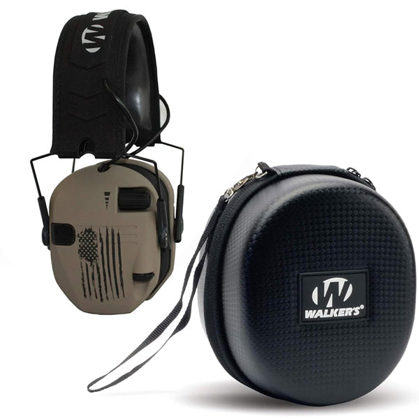 Walker's Razor Slim Electronic Shooting Muffs US Flag-FDE With Protect Case Bundle
