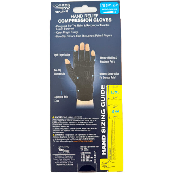 Copper Fit Unisex Hand Relief Compression Gloves 1 Pair Large/X-Large Copper Fit