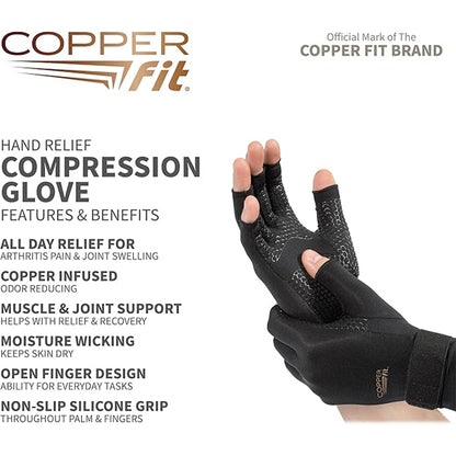 Copper Fit Unisex Hand Relief Compression Gloves 1 Pair Large/X-Large Copper Fit
