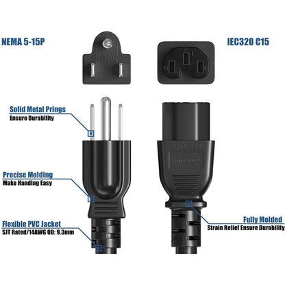 3 Pack - 6ft 14 AWG 15A 125V Power Cord Cable NEMA 5-15P to IEC320 C15 Unbranded