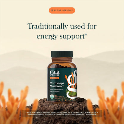 Gaia Herbs Cordyceps Mushroom Energy Support 40 Vegan Capsules Gaia Herbs