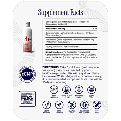 Rho Nutrition Liposomal Curcumin + Resveratrol – Promotes Joint Comfort 6oz