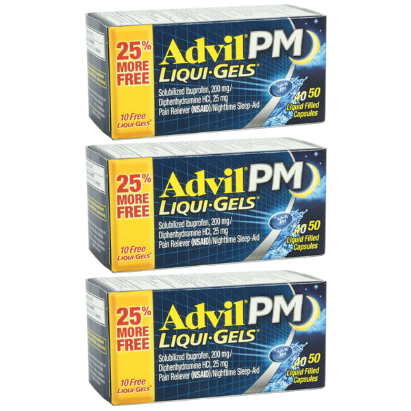 3 Pack - Advil PM Liqui-Gels Pain Reliever/Nighttime Sleep Aid 50 Count Each