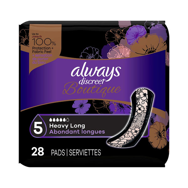 3 Pack - Always Discreet Boutique Pads Size 5 Heavy Absorption Long 28 Pads Each