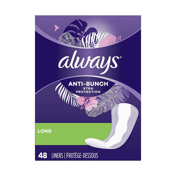 6 Pack - Always Anti-Bunch Xtra Protection Daily Long Liners Unscented, 48 ct