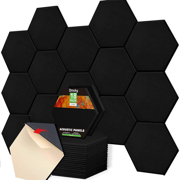 18 Pack Black Hexagon Acoustic Panels 12"X10"X 0.4" Self-Adhesive Soundproof Wall Panels