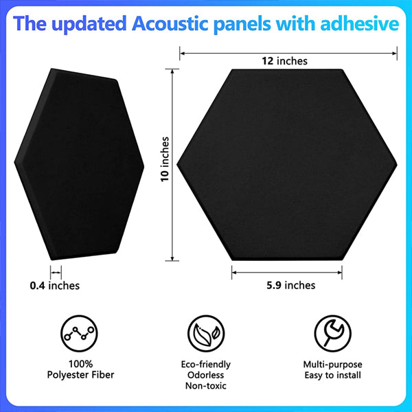 18 Pack Black Hexagon Acoustic Panels 12"X10"X 0.4" Self-Adhesive Soundproof Wall Panels