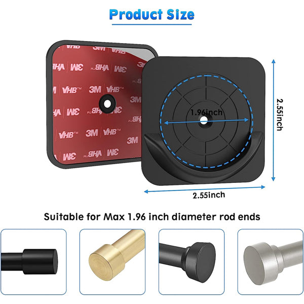 4 Pack Adhesive Shower Curtain Rod Mount Holder for Wall, Easy to Install - Black