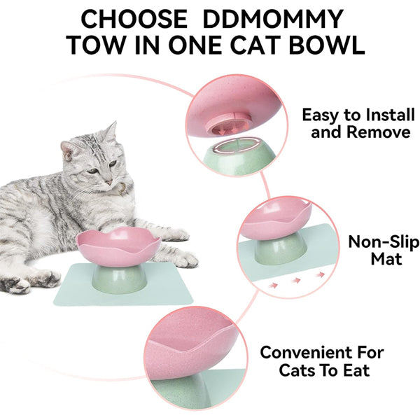 2 Pack - 2 in 1 Raised Cat Food and Water Bowl Elevated Food Bowl for Pets, Dishwasher Safe