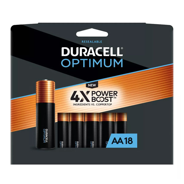 2 Pack - Duracell Optimum AA Batteries 18 Count Alkaline Battery with Resealable Tray