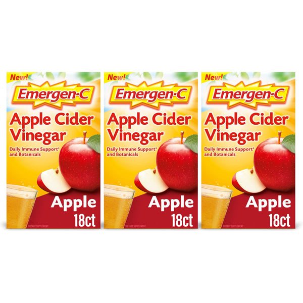 3 Pack - Emergen-C Apple Cider Vinegar Immune Support Powder 18 ct Each