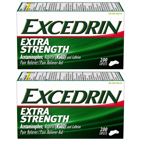 2 Pack - Excedrin Extra Strength Pain Reliever Caplets 200 Count Each