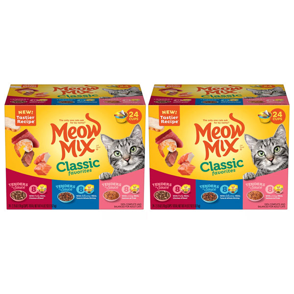 2 Pack - Meow Mix Favorites with Shrimp Chicken Beef Wet Cat Food 2.75oz 24 Count Each