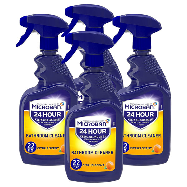 4 Pack - Microban Bathroom Cleaner Disinfectant Spray Citrus Scent 22 Fl Oz
