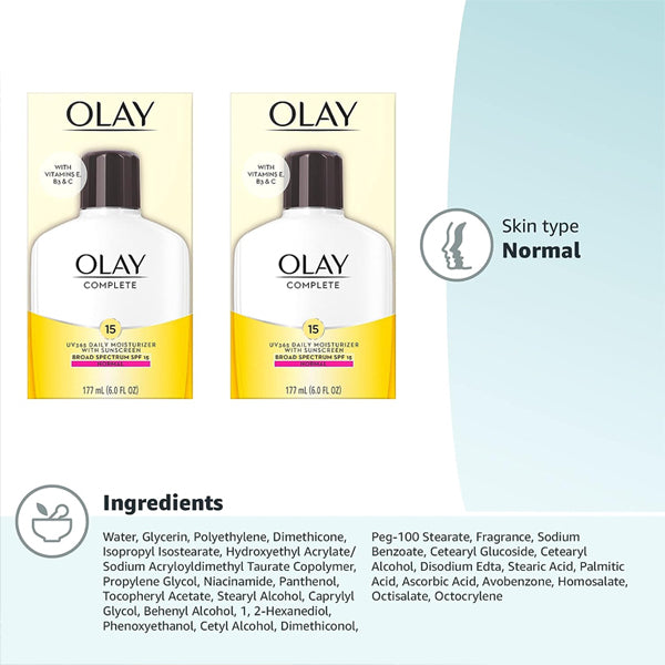 2 Pack - Olay Complete All Day Daily Facial Moisturizing Lotion SPF 15 Normal Skin 6oz