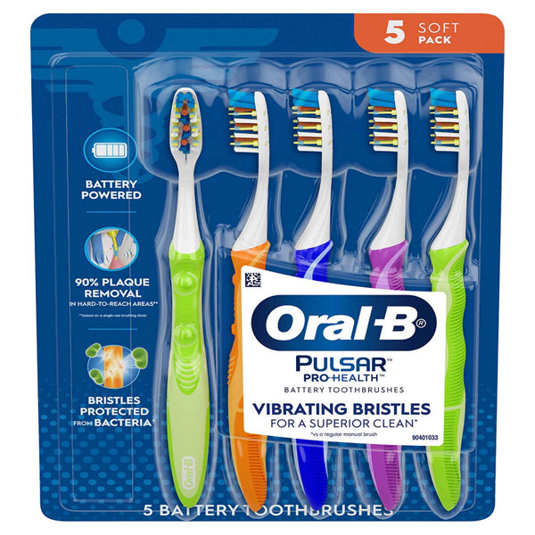 5-pack Oral-B Pulsar Pro-Health Battery Powered Toothbrush Soft Bristle