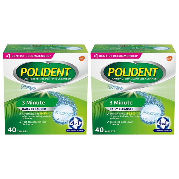 2 Pack - Polident 3 Minute Denture Cleanser 40 tablets Each